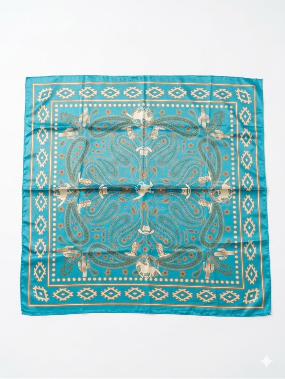 Turquoise Paisley Square Dark Teal & Brown Wild Rag NWOT